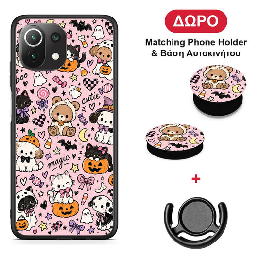 Halloween Cute Animals on Pink - Xiaomi 11 Lite 5G NE / Mi 11 Lite θήκη + Δώρο Phone Holder & Βάση Αυτοκινήτου