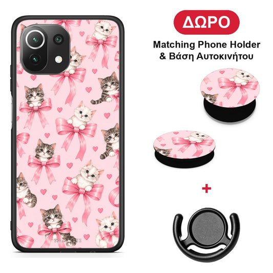 Kittens and Pink Bows on Pink - Xiaomi 11 Lite 5G NE / Mi 11 Lite θήκη + Δώρο Phone Holder & Βάση Αυτοκινήτου