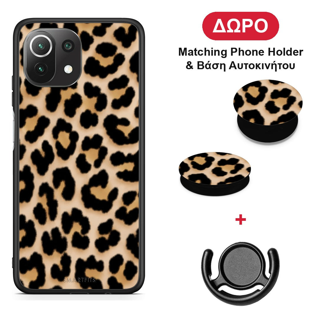 Leopard Print Tan Small - Xiaomi 11 Lite 5G NE / Mi 11 Lite θήκη + Δώρο Phone Holder & Βάση Αυτοκινήτου