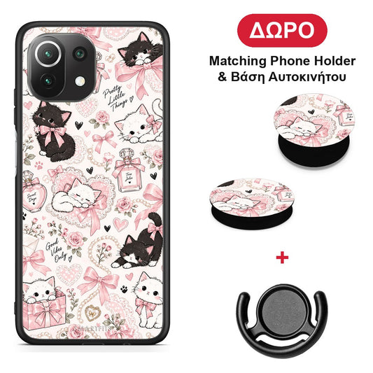 Pink Bows and Kittens Collage - Xiaomi 11 Lite 5G NE / Mi 11 Lite θήκη + Δώρο Phone Holder & Βάση Αυτοκινήτου