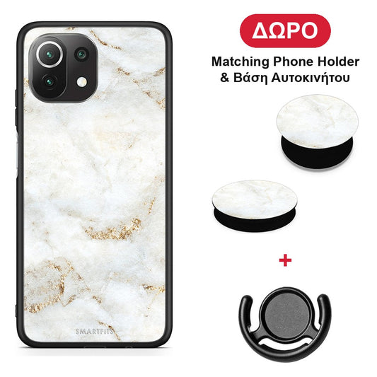 White Gold Marble - Xiaomi 11 Lite 5G NE / Mi 11 Lite θήκη + Δώρο Phone Holder & Βάση Αυτοκινήτου