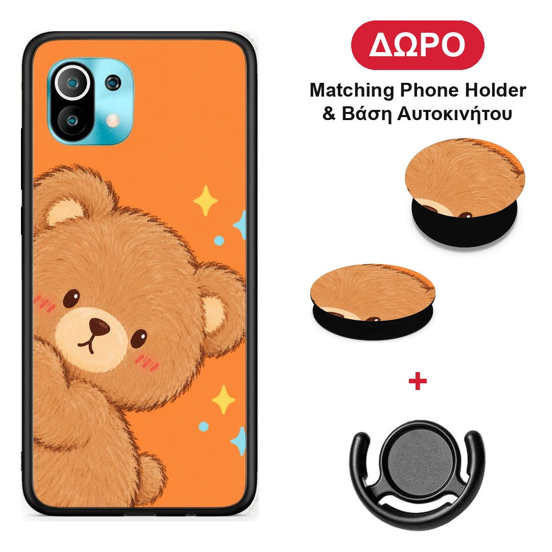 Peekaboo Teddy on Orange - Xiaomi Mi 11 / 11 Pro θήκη + Δώρο Phone Holder & Βάση Αυτοκινήτου