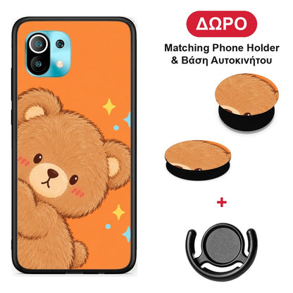 Peekaboo Teddy on Orange - Xiaomi Mi 11 / 11 Pro θήκη + Δώρο Phone Holder & Βάση Αυτοκινήτου