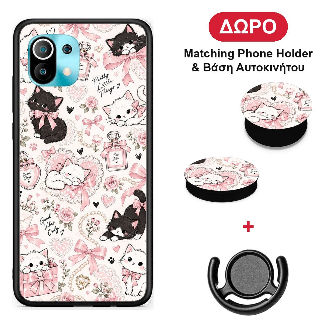 Pink Bows and Kittens Collage - Xiaomi Mi 11 / 11 Pro θήκη + Δώρο Phone Holder & Βάση Αυτοκινήτου