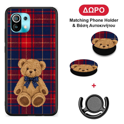 Teddy Bear on Red and Navy Tartan - Xiaomi Mi 11 / 11 Pro θήκη + Δώρο Phone Holder & Βάση Αυτοκινήτου