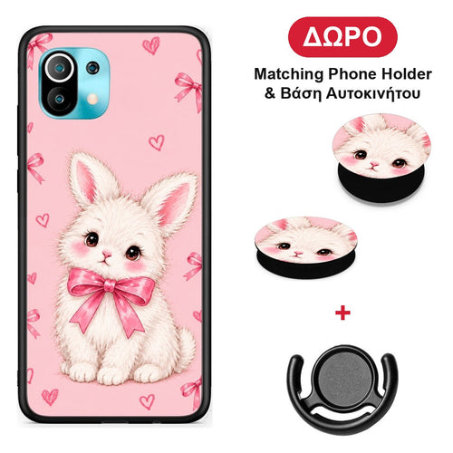 White Bunny and Pink Bows - Xiaomi Mi 11 / 11 Pro θήκη + Δώρο Phone Holder & Βάση Αυτοκινήτου
