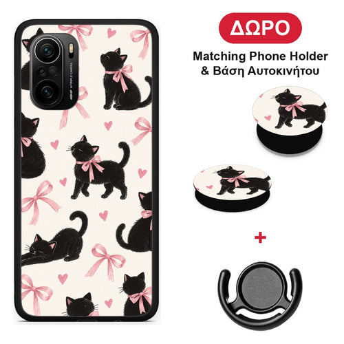 Black Kittens and Pink Bows on Cream Large - Xiaomi Mi 11i θήκη + Δώρο Phone Holder & Βάση Αυτοκινήτου