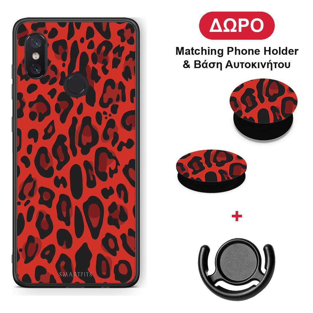 Animal Red Leopard - Xiaomi Mi 8 θήκη + Δώρο Phone Holder & Βάση Αυτοκινήτου