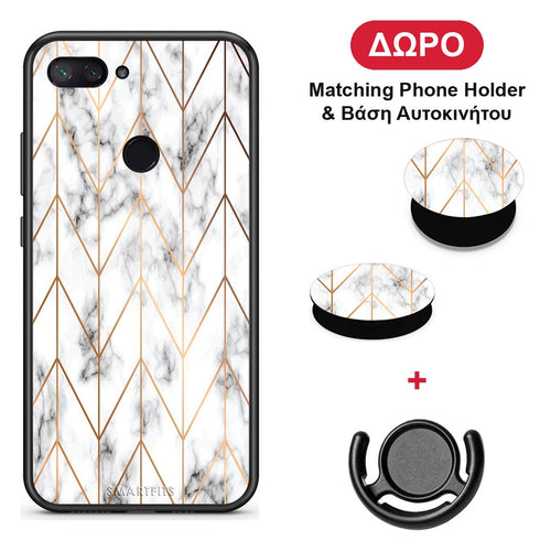 Marble Gold Geometric - Xiaomi Mi 8 Lite θήκη + Δώρο Phone Holder & Βάση Αυτοκινήτου