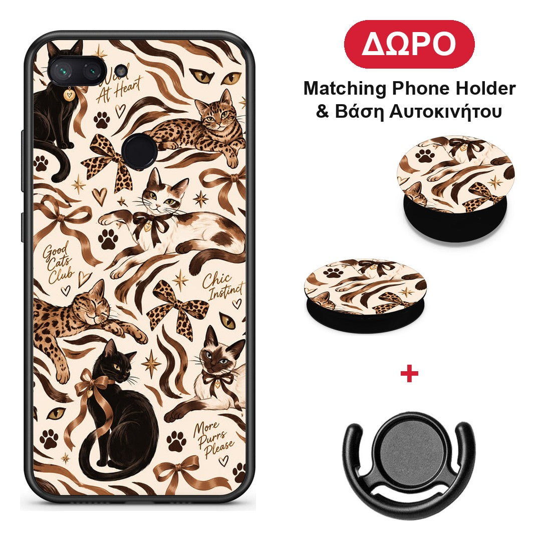 Wild Cats and Animal Print Collage - Xiaomi Mi 8 Lite θήκη + Δώρο Phone Holder & Βάση Αυτοκινήτου