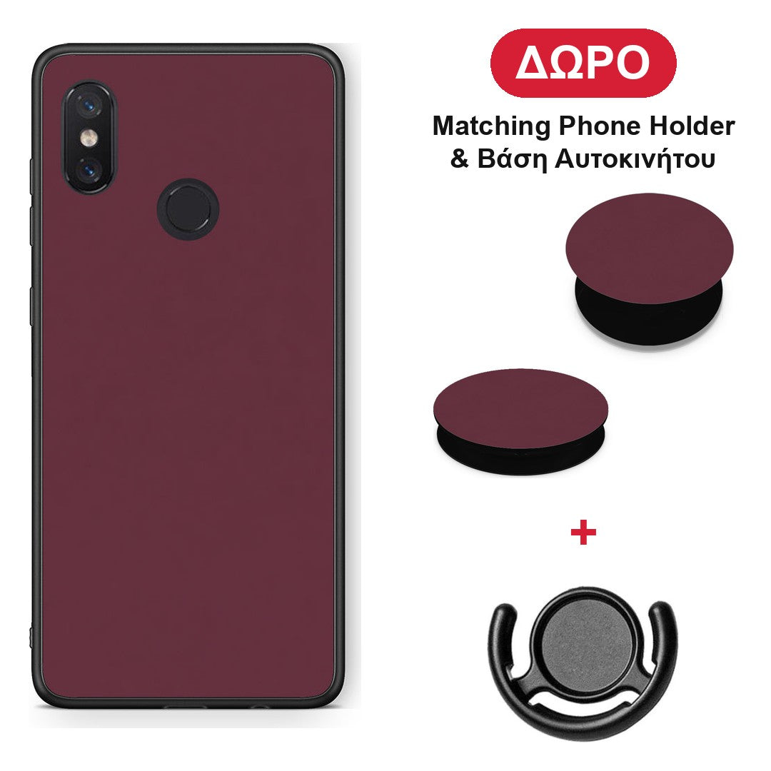 Muted Burgundy - Xiaomi Mi 8 θήκη + Δώρο Phone Holder & Βάση Αυτοκινήτου