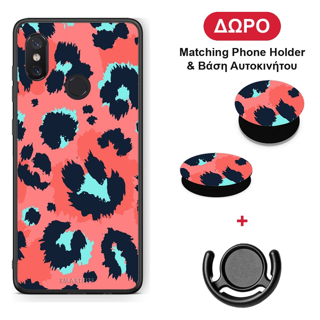 Animal Pink Leopard - Xiaomi Mi 8 θήκη + Δώρο Phone Holder & Βάση Αυτοκινήτου