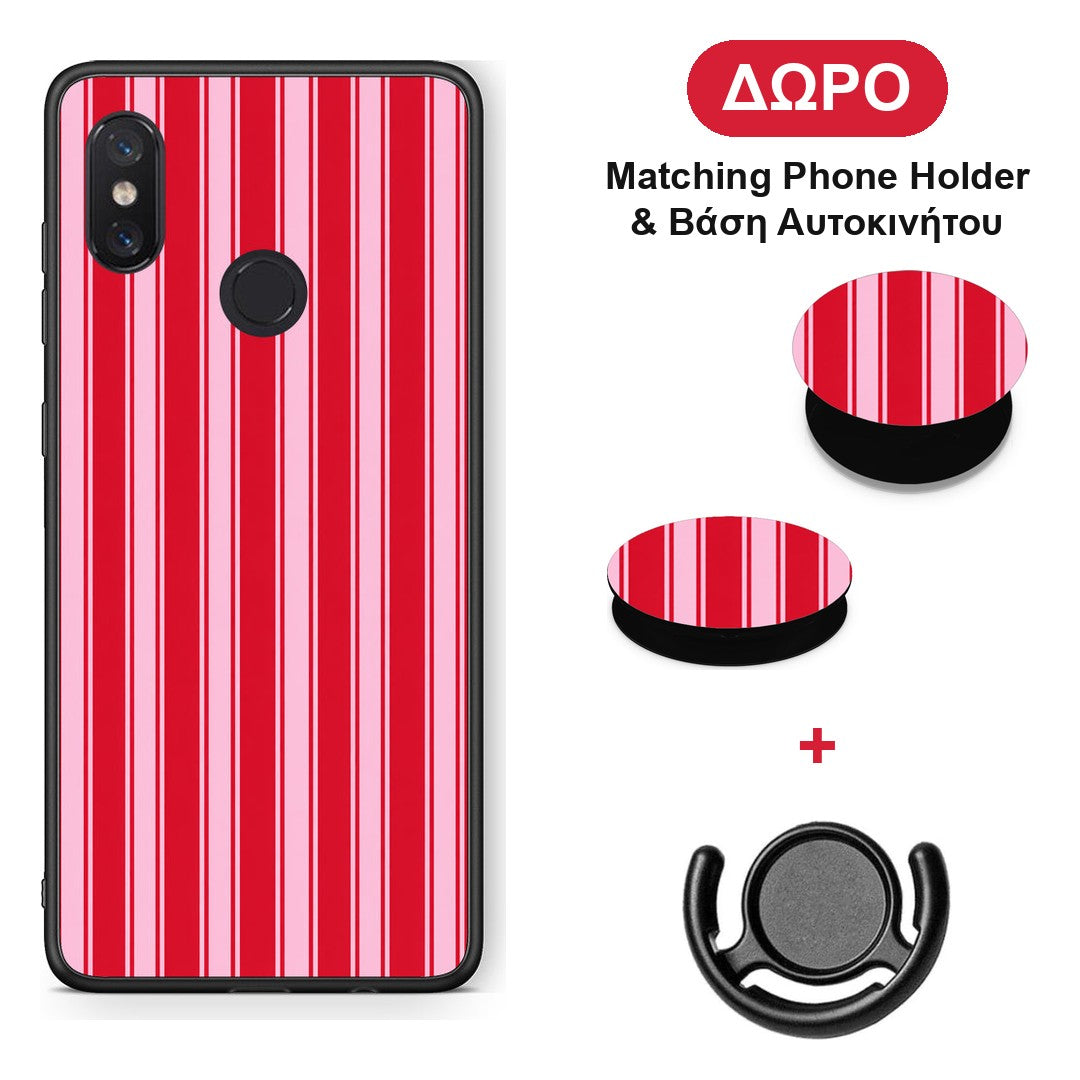 Red and Pink Vertical Pinstripes - Xiaomi Mi 8 θήκη + Δώρο Phone Holder & Βάση Αυτοκινήτου