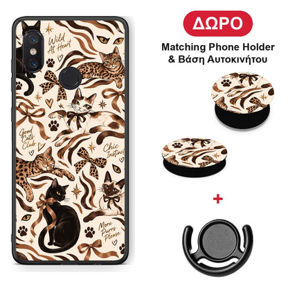 Wild Cats and Animal Print Collage - Xiaomi Mi 8 θήκη + Δώρο Phone Holder & Βάση Αυτοκινήτου