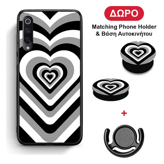 Black Hearts - Xiaomi Mi 9 θήκη + Δώρο Phone Holder & Βάση Αυτοκινήτου