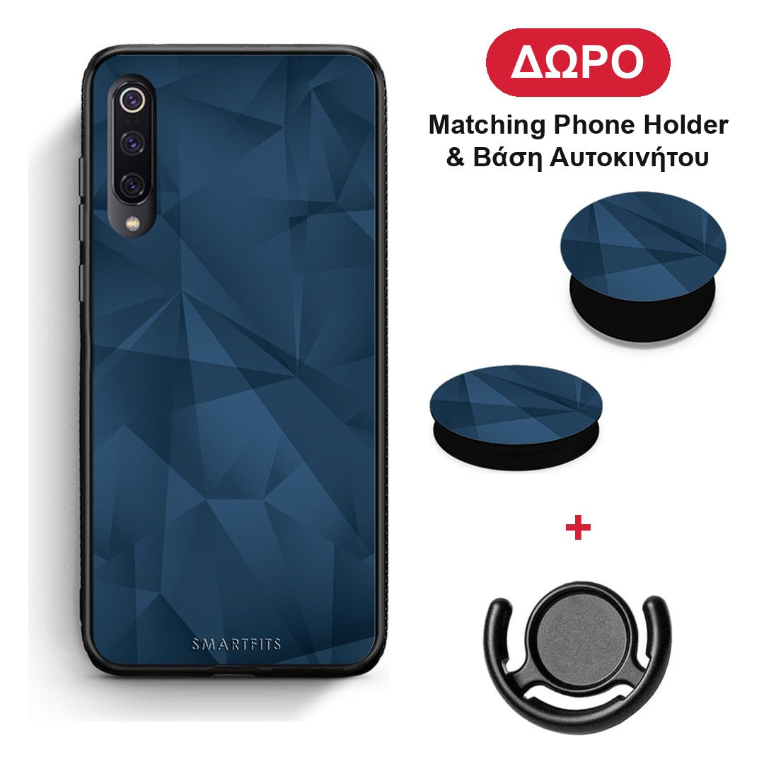 Geometric Blue Abstract - Xiaomi Mi 9 θήκη + Δώρο Phone Holder & Βάση Αυτοκινήτου