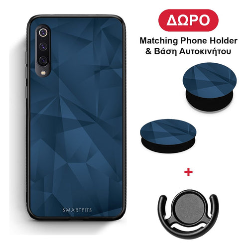 Geometric Blue Abstract - Xiaomi Mi 9 θήκη + Δώρο Phone Holder & Βάση Αυτοκινήτου