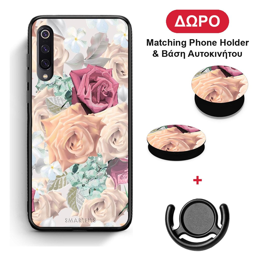 Floral Bouquet - Xiaomi Mi 9 θήκη + Δώρο Phone Holder & Βάση Αυτοκινήτου