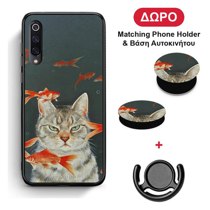 Cat Goldfish - Xiaomi Mi 9 θήκη + Δώρο Phone Holder & Βάση Αυτοκινήτου