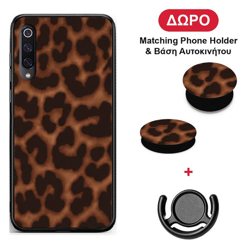 Leopard Print Dark Brown - Xiaomi Mi 9 θήκη + Δώρο Phone Holder & Βάση Αυτοκινήτου