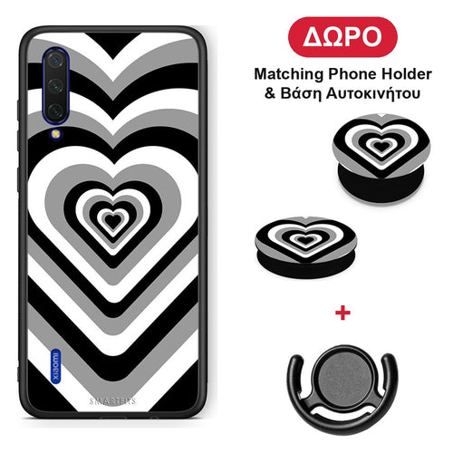 Black Hearts - Xiaomi Mi 9 Lite θήκη + Δώρο Phone Holder & Βάση Αυτοκινήτου