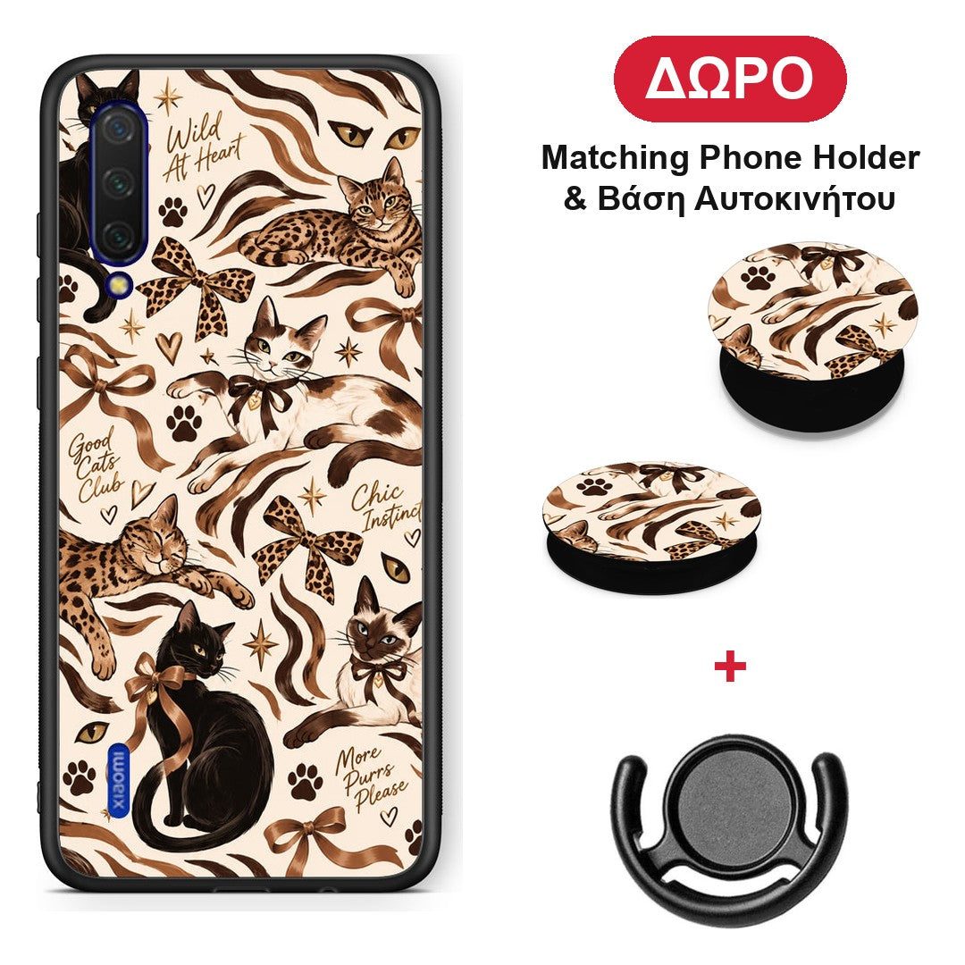 Wild Cats and Animal Print Collage - Xiaomi Mi 9 Lite θήκη + Δώρο Phone Holder & Βάση Αυτοκινήτου