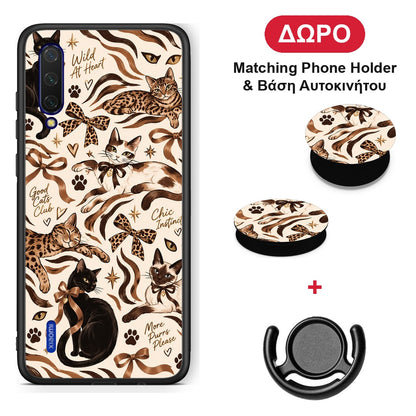 Wild Cats and Animal Print Collage - Xiaomi Mi 9 Lite θήκη + Δώρο Phone Holder & Βάση Αυτοκινήτου