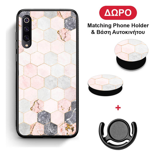 Marble Hexagon Pink - Xiaomi Mi 9 θήκη + Δώρο Phone Holder & Βάση Αυτοκινήτου