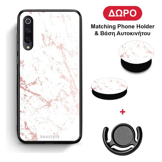 Marble Pink Splash - Xiaomi Mi 9 θήκη + Δώρο Phone Holder & Βάση Αυτοκινήτου