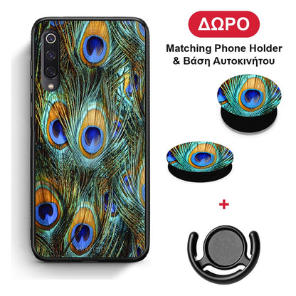Real Peacock Feathers - Xiaomi Mi 9 θήκη + Δώρο Phone Holder & Βάση Αυτοκινήτου