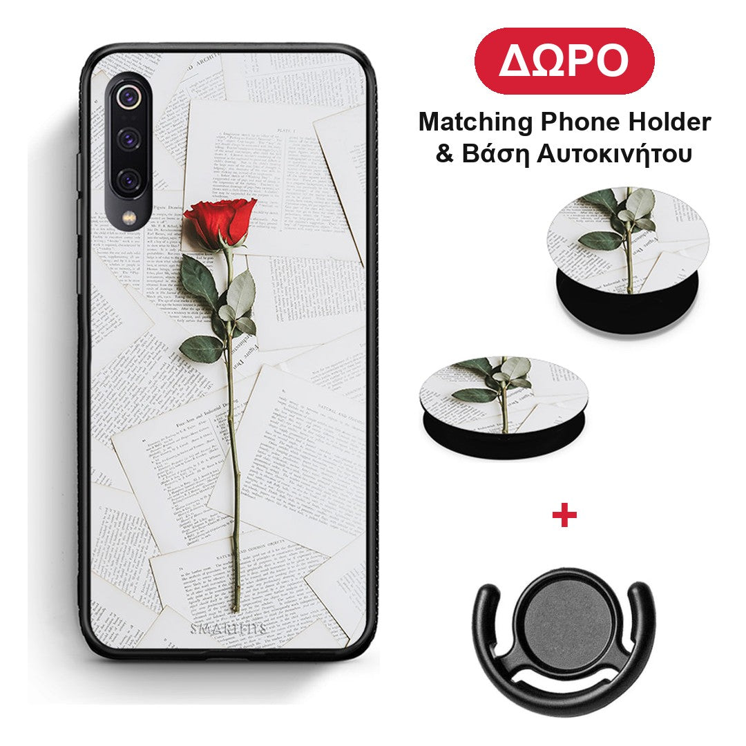 Red Rose - Xiaomi Mi 9 θήκη + Δώρο Phone Holder & Βάση Αυτοκινήτου