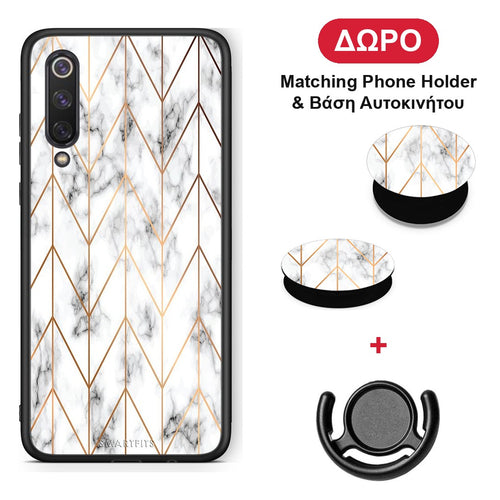 Marble Gold Geometric - Xiaomi Mi 9 SE θήκη + Δώρο Phone Holder & Βάση Αυτοκινήτου