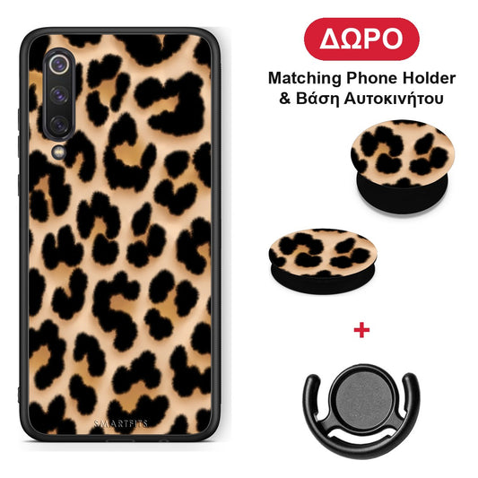 Leopard Print Tan Large - Xiaomi Mi 9 SE θήκη + Δώρο Phone Holder & Βάση Αυτοκινήτου