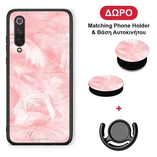 Boho Pink Feather - Xiaomi Mi 9 SE θήκη + Δώρο Phone Holder & Βάση Αυτοκινήτου