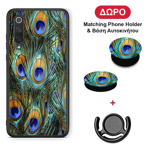 Real Peacock Feathers - Xiaomi Mi 9 SE θήκη + Δώρο Phone Holder & Βάση Αυτοκινήτου
