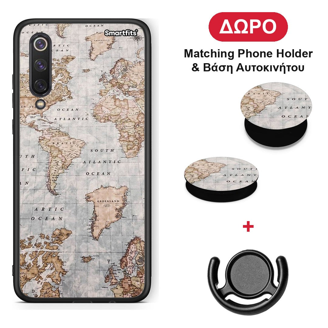 World Map - Xiaomi Mi 9 SE θήκη + Δώρο Phone Holder & Βάση Αυτοκινήτου