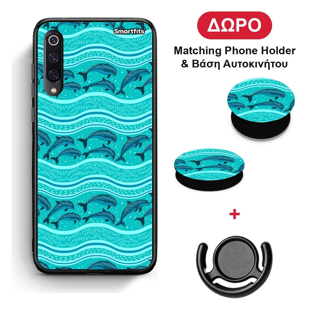 Swimming Dolphins - Xiaomi Mi 9 θήκη + Δώρο Phone Holder & Βάση Αυτοκινήτου