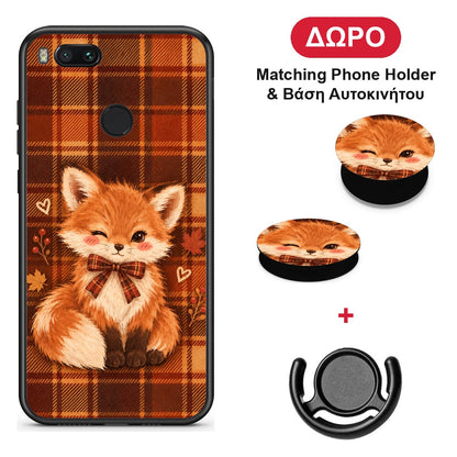 Fox on Autumn Tartan - Xiaomi Mi A1 θήκη + Δώρο Phone Holder & Βάση Αυτοκινήτου