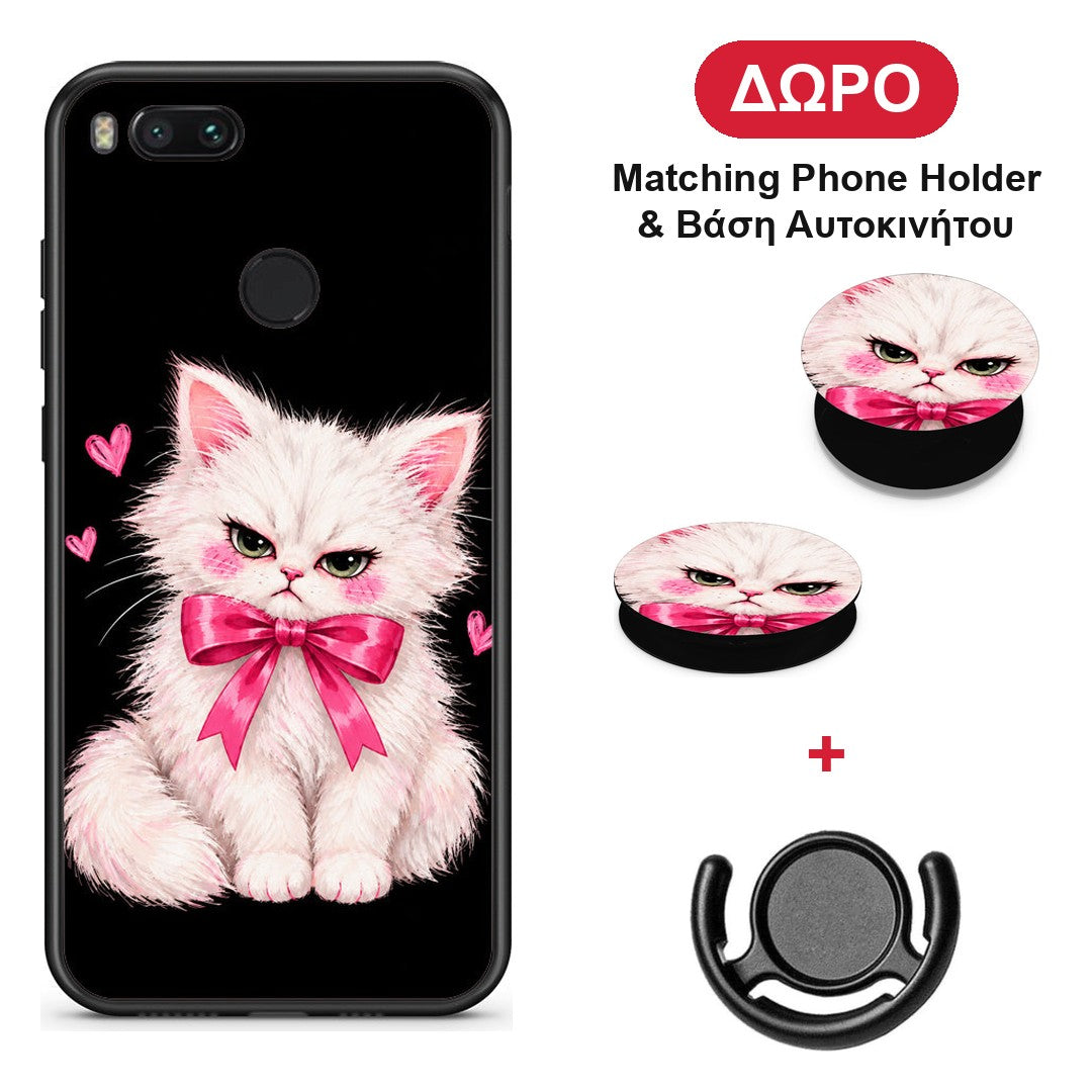 Grumpy Party Kitten on Black - Xiaomi Mi A1 θήκη + Δώρο Phone Holder & Βάση Αυτοκινήτου