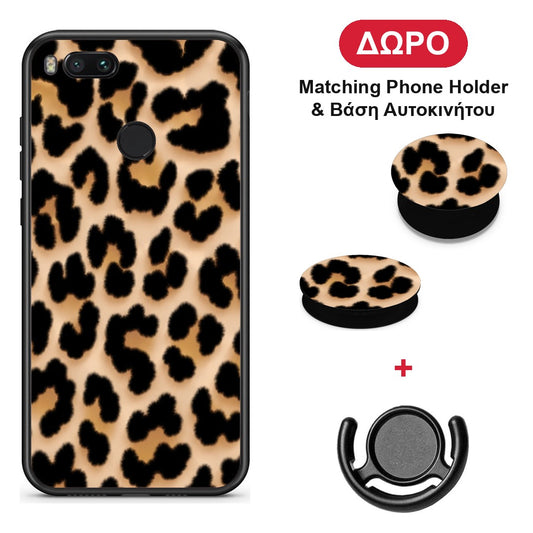 Leopard Print Tan Large - Xiaomi Mi A1 θήκη + Δώρο Phone Holder & Βάση Αυτοκινήτου
