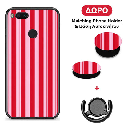 Red and Pink Vertical Pinstripes - Xiaomi Mi A1 θήκη + Δώρο Phone Holder & Βάση Αυτοκινήτου