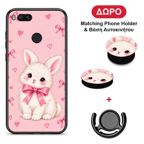 White Bunny and Pink Bows - Xiaomi Mi A1 θήκη + Δώρο Phone Holder & Βάση Αυτοκινήτου