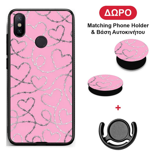 Barbed Wire Hearts on Pink - Xiaomi Mi A2 θήκη + Δώρο Phone Holder & Βάση Αυτοκινήτου