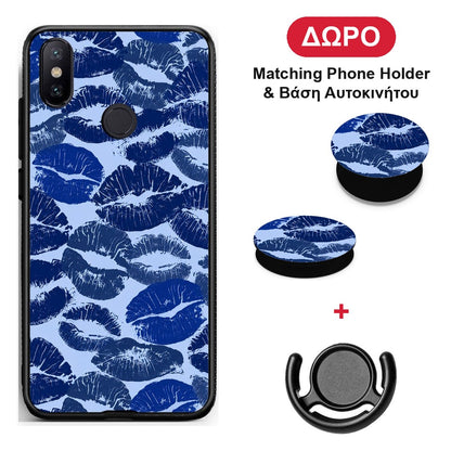Blue Lipstick Kisses - Xiaomi Mi A2 θήκη + Δώρο Phone Holder & Βάση Αυτοκινήτου
