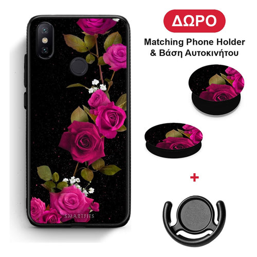 Flower Red Roses - Xiaomi Mi A2 θήκη + Δώρο Phone Holder & Βάση Αυτοκινήτου