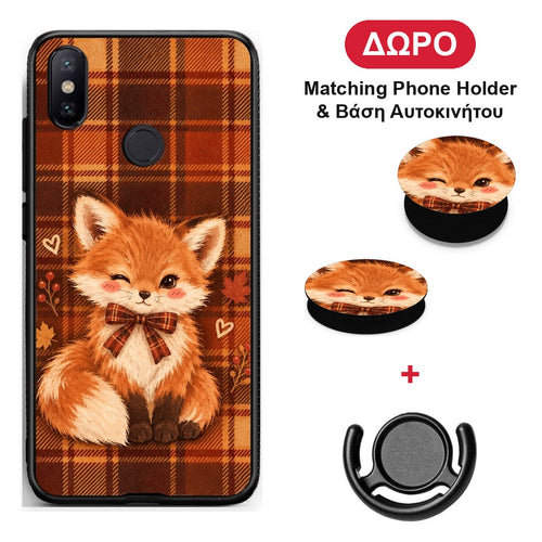 Fox on Autumn Tartan - Xiaomi Mi A2 θήκη + Δώρο Phone Holder & Βάση Αυτοκινήτου