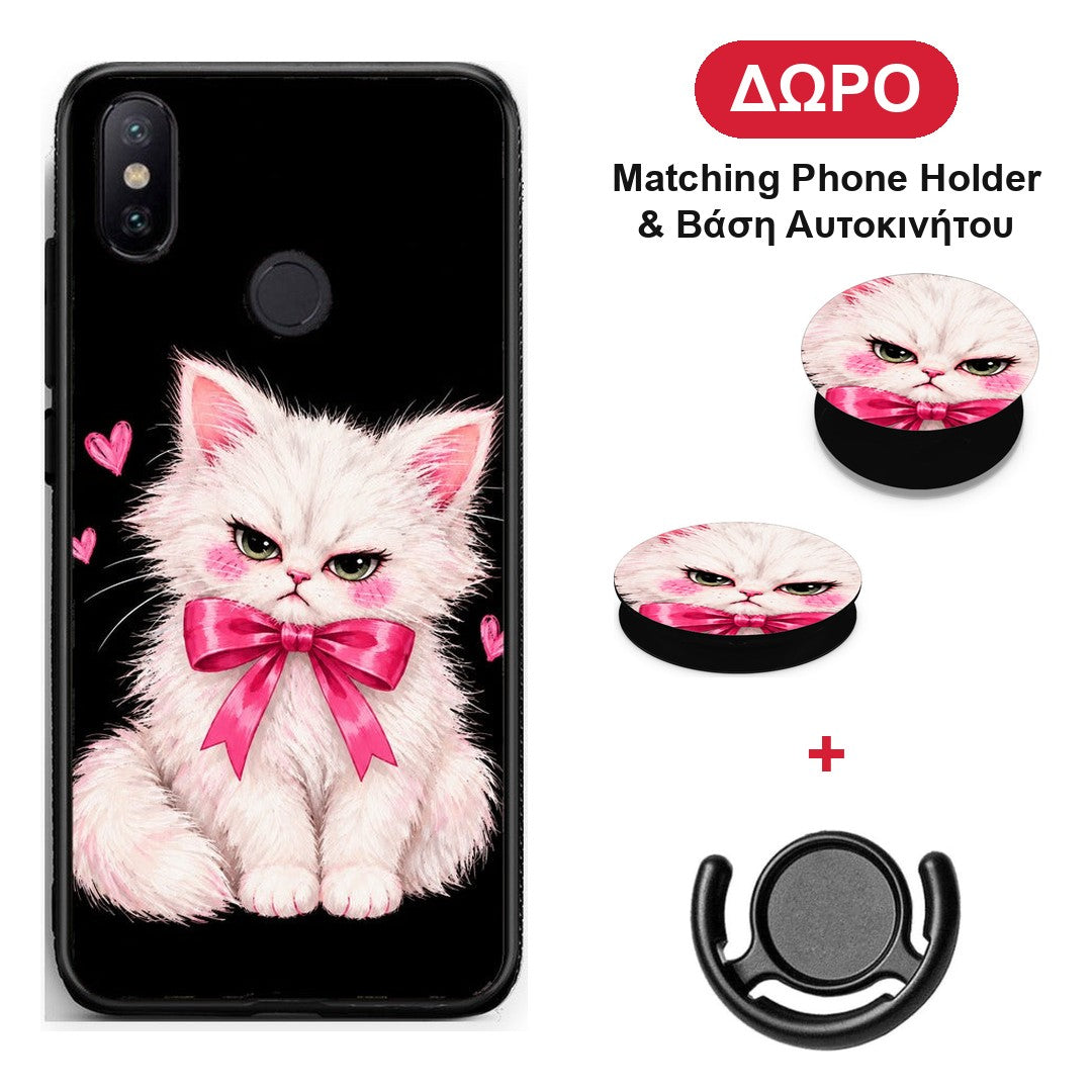 Grumpy Party Kitten on Black - Xiaomi Mi A2 θήκη + Δώρο Phone Holder & Βάση Αυτοκινήτου