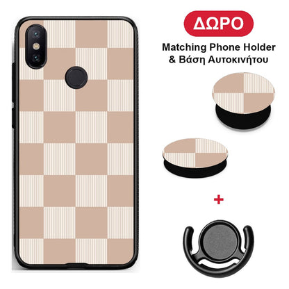 Latte and Cream Striped Checks - Xiaomi Mi A2 θήκη + Δώρο Phone Holder & Βάση Αυτοκινήτου