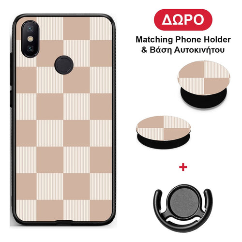Latte and Cream Striped Checks - Xiaomi Mi A2 θήκη + Δώρο Phone Holder & Βάση Αυτοκινήτου