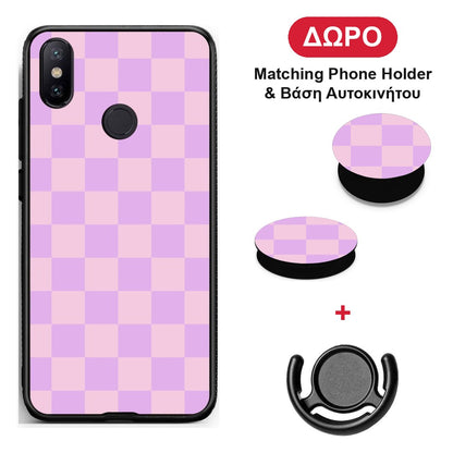 Lavender and Pink Checkerboard - Xiaomi Mi A2 θήκη + Δώρο Phone Holder & Βάση Αυτοκινήτου